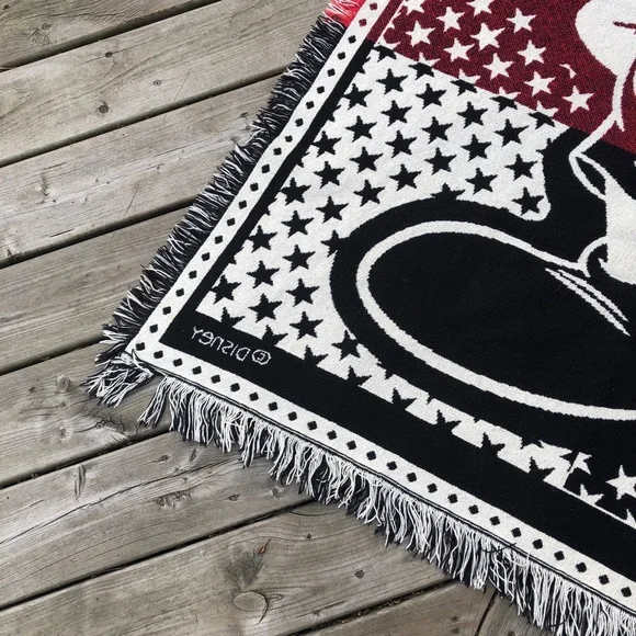 Mickey Mouse Reversible Blanket Woven Fringe Throw Disney Stars Stripes - Picture 4 of 10